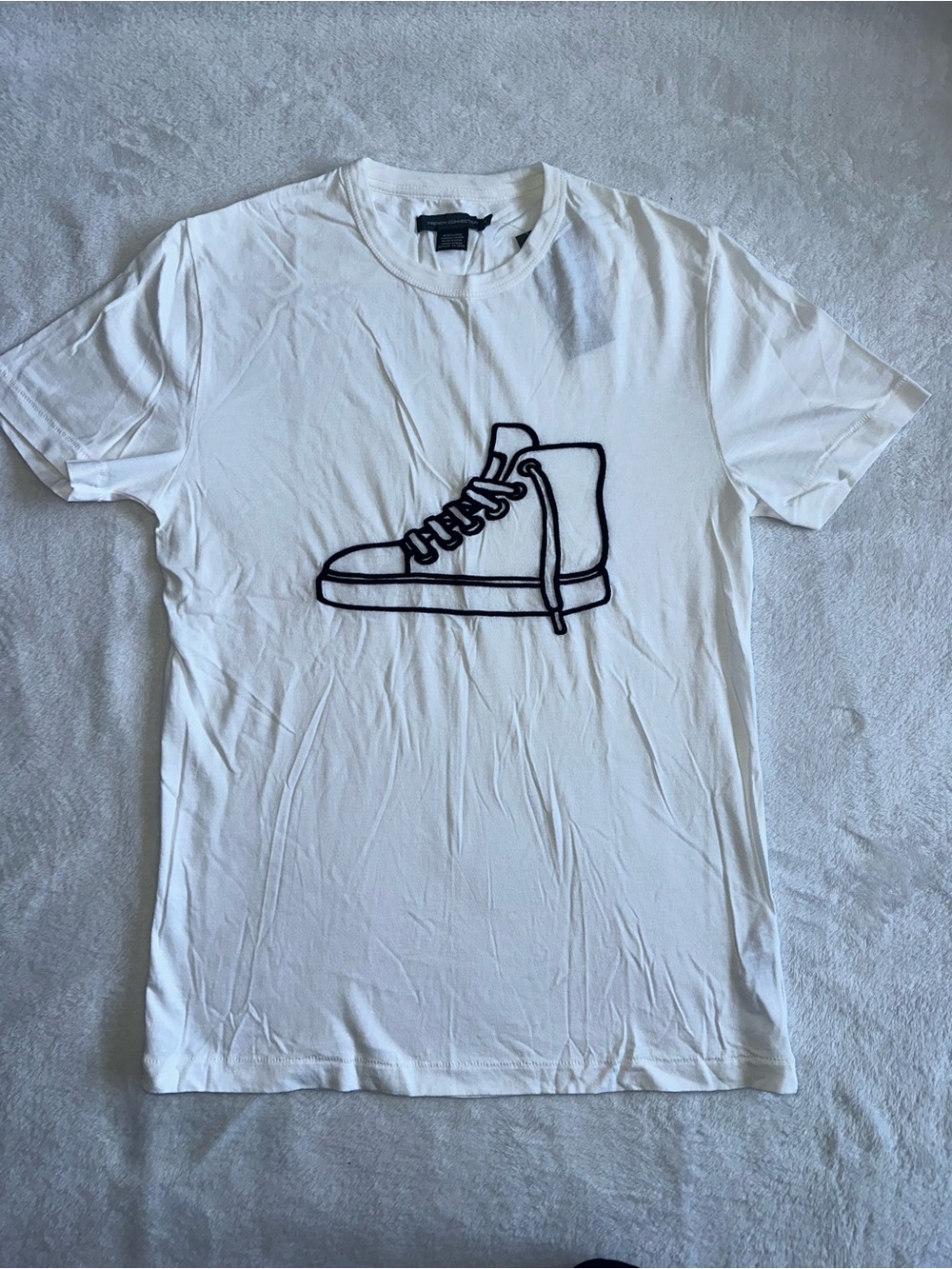 Mens French Connection Embroidered Sneaker White TShirt Top Small NWT